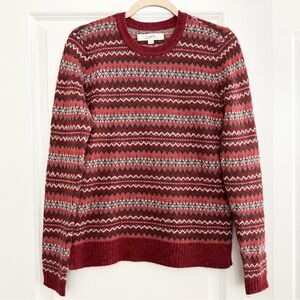 Red Fair Isle Loft Crew Neck Sweater With Subtle Shimmer - Winter Knits